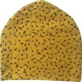 Yellow beanie with notes, orcanic cotton jersey with lycra