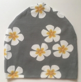 Grey beanie with flowers, orcanic cotton jersey with lycra