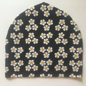 Black beanie with flowers, orcanic cotton jersey with lycra