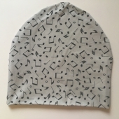 Grey beanie with notes, orcanic cotton jersey with lycra